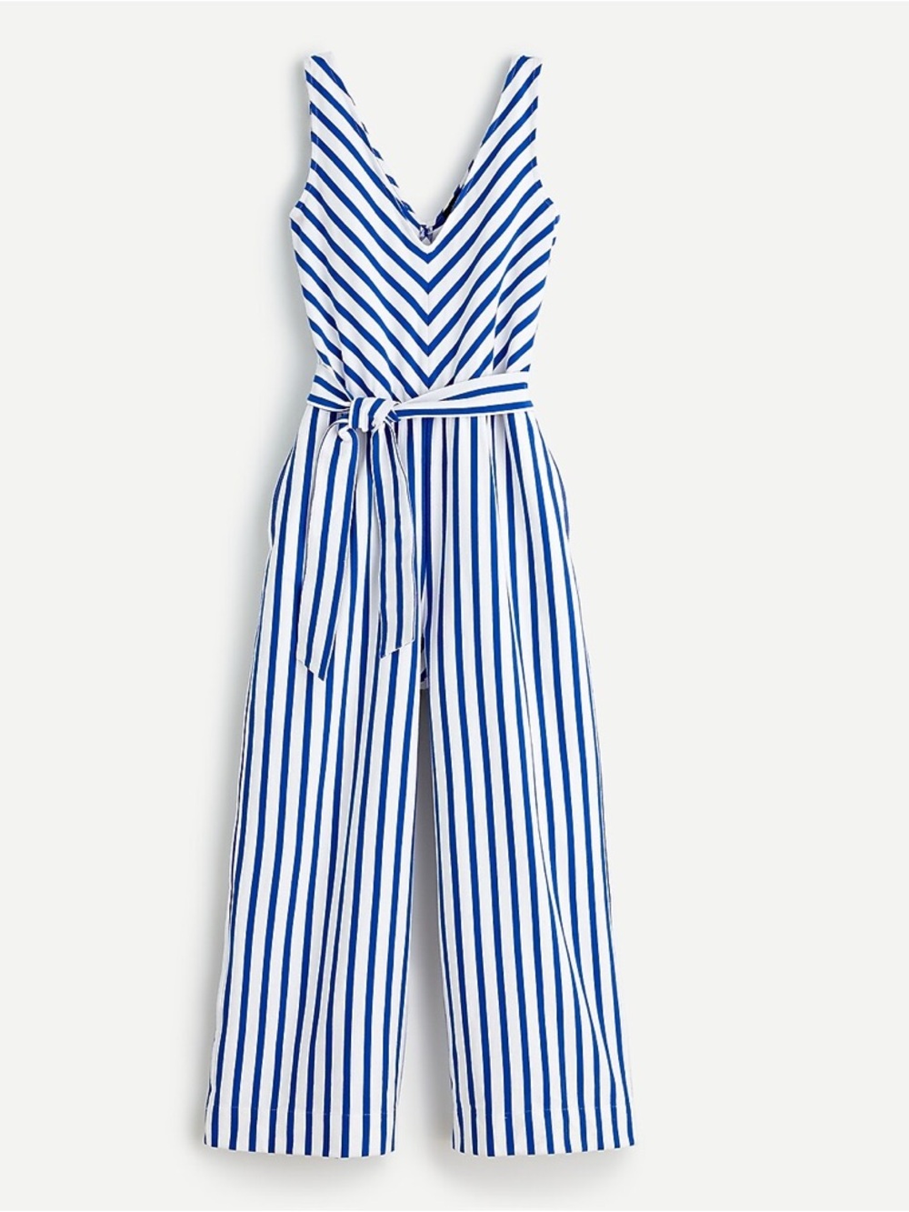 NWT J. Crew V-Neck Jumpsuit in Striped Cotton Poplin Blue White Size 4